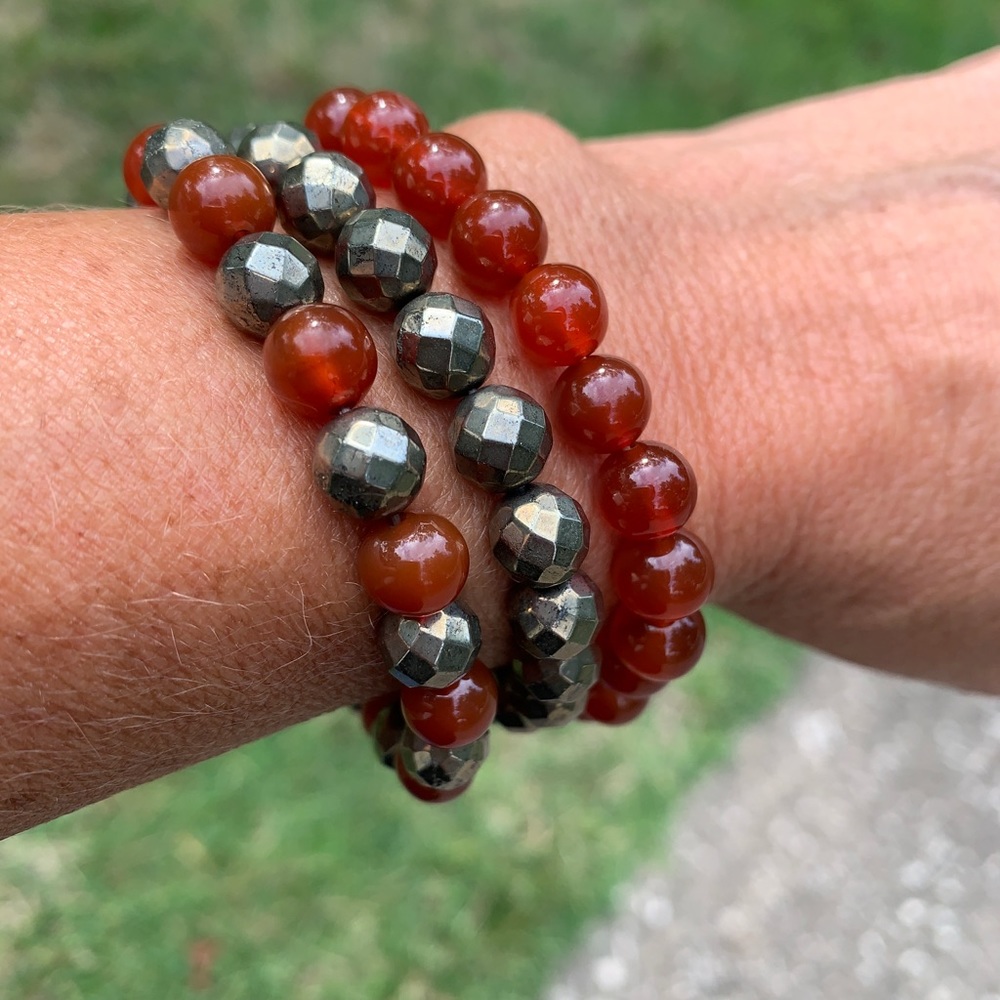 Carnelian and pyrite bead bracelets
